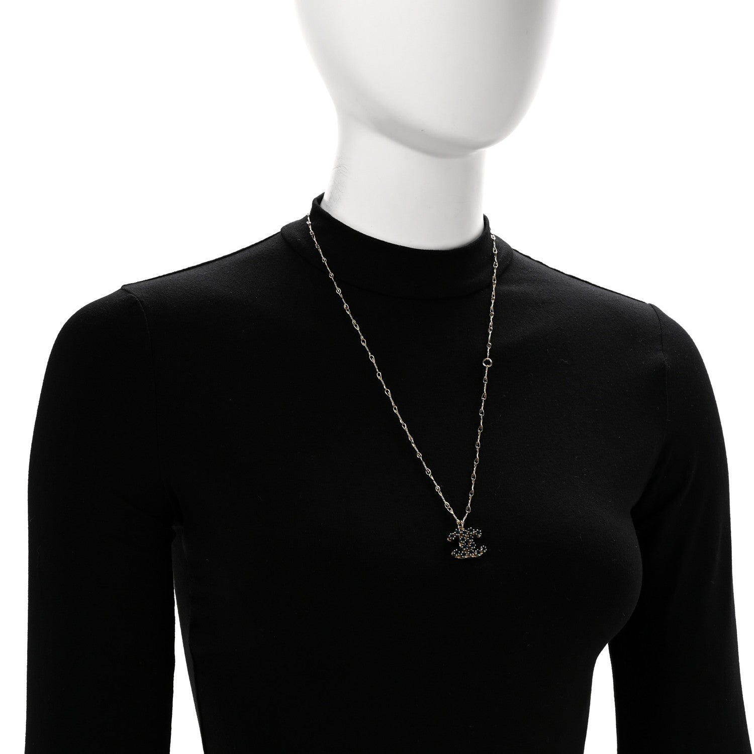 Chanel Glitter Resin Crystal CC Necklace Gold Blue 2 of 7