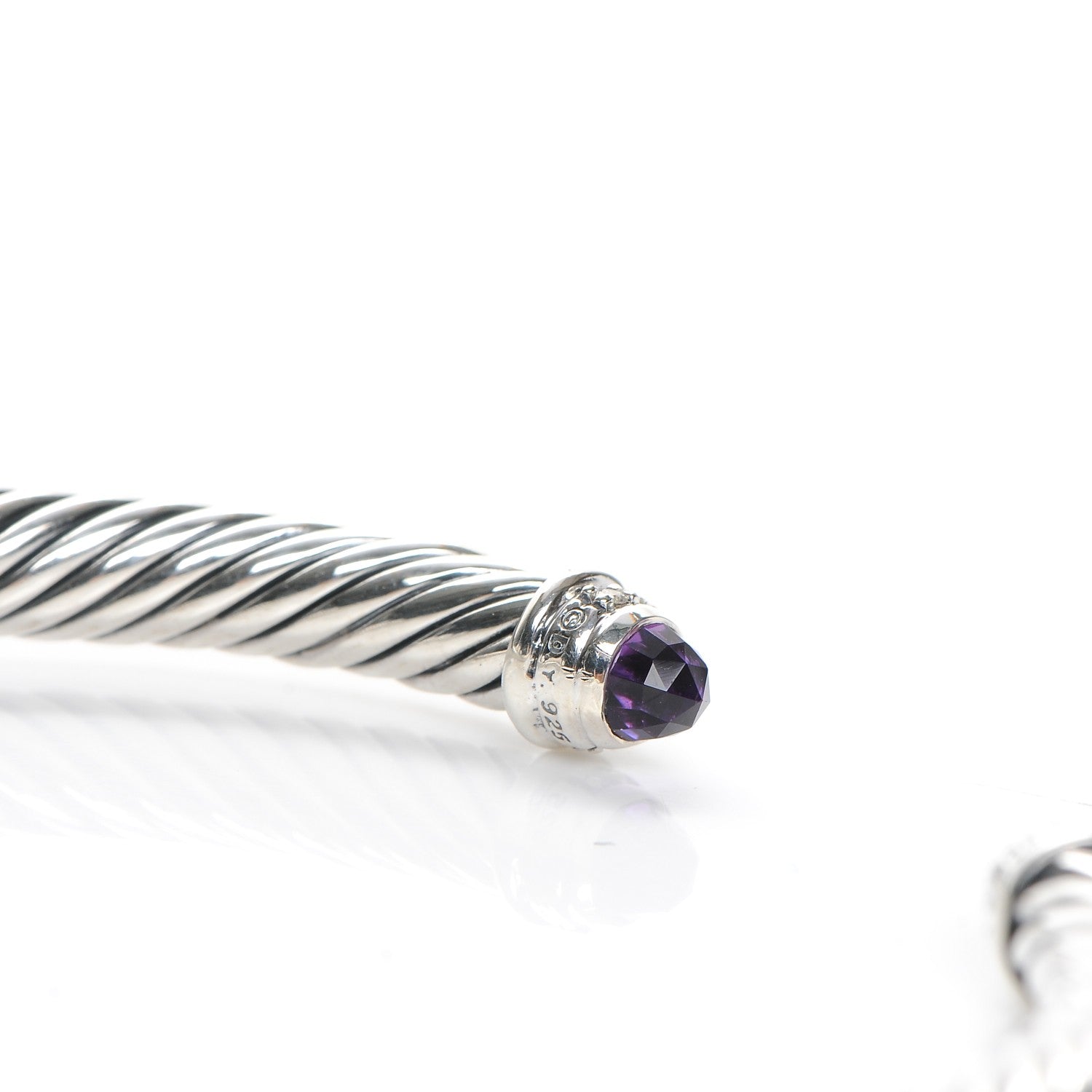 David Yurman Sterling Silver Diamond Amethyst 5mm Cable Classics Bracelet 4 of 6