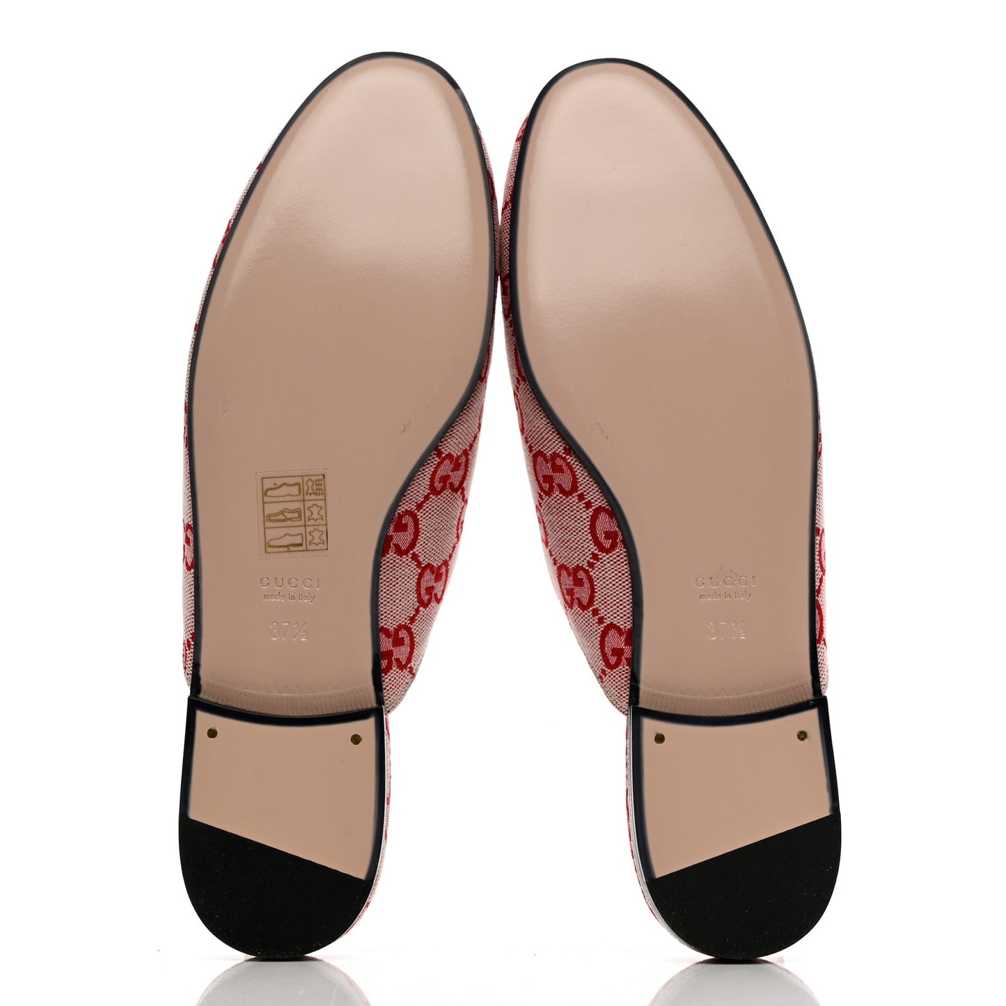 Canvas GG Monogram Horsebit Womens Princetown Slippers 37.5 Gardenia Hibiscus Red