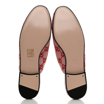 Gucci Canvas GG Monogram Horsebit Womens Princetown Slippers 37.5 Gardenia Hibiscus Red 5 of 9