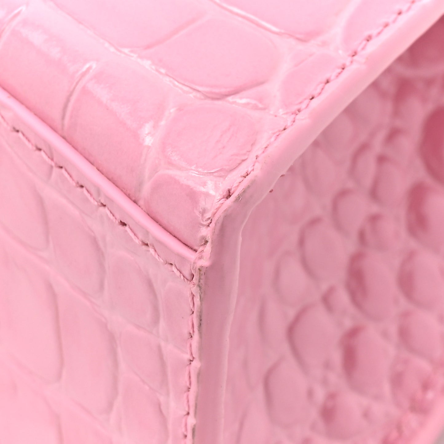 Shiny Calfskin Crocodile Embossed Hourglass Top Handle Bag XS Sweet Pink