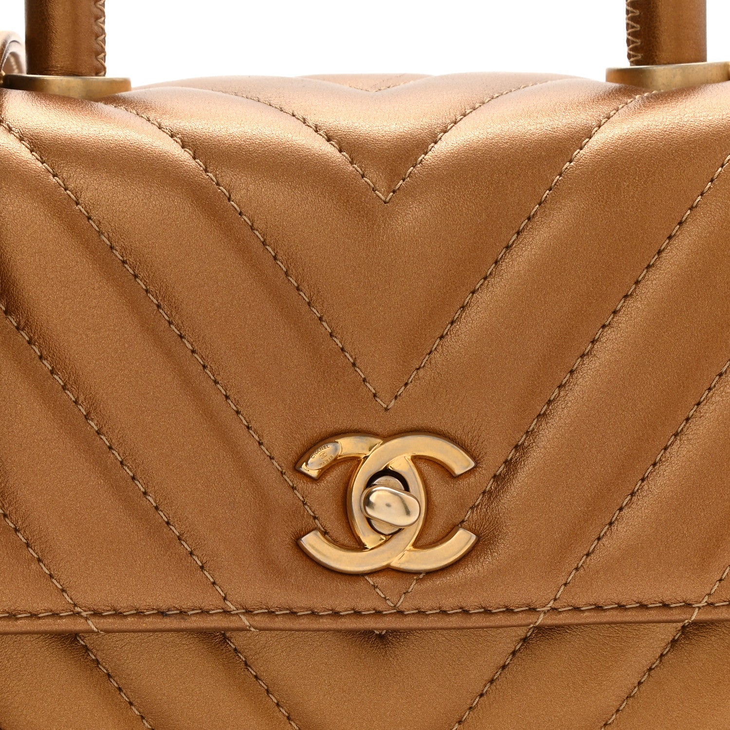 Chanel Metallic Calfskin Chevron Quilted Mini Coco Handle Flap Gold 8 of 10