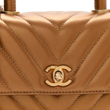 Chanel Metallic Calfskin Chevron Quilted Mini Coco Handle Flap Gold 8 of 10