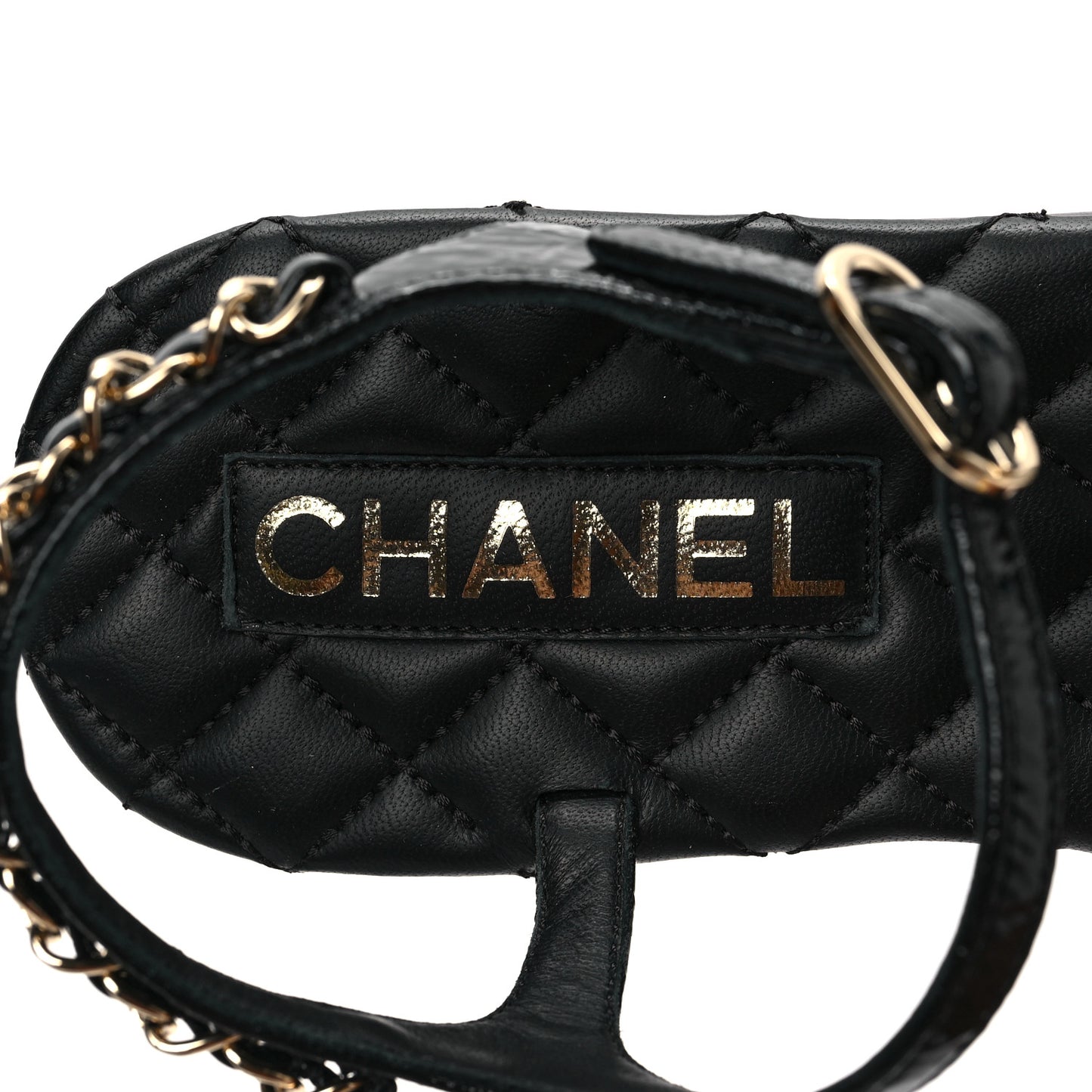 Crumpled Calfskin Chain Sandals 35.5 Black