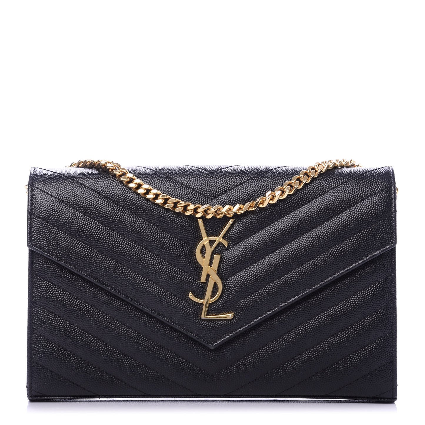 Grain De Poudre Matelasse Chevron Monogram Chain Wallet Black
