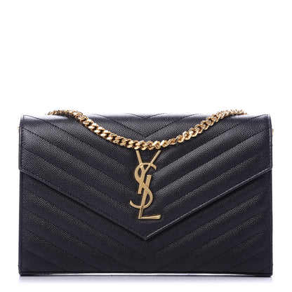 Saint Laurent Grain De Poudre Matelasse Chevron Monogram Chain Wallet Black 1 of 10