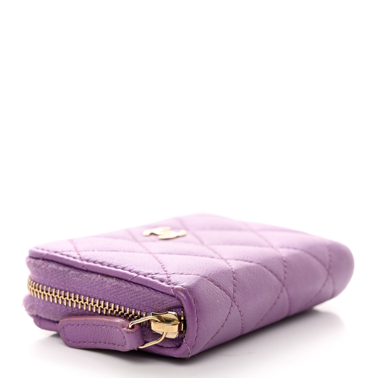 Caviar Quilted Zip Around Coin Purse Wallet Purple