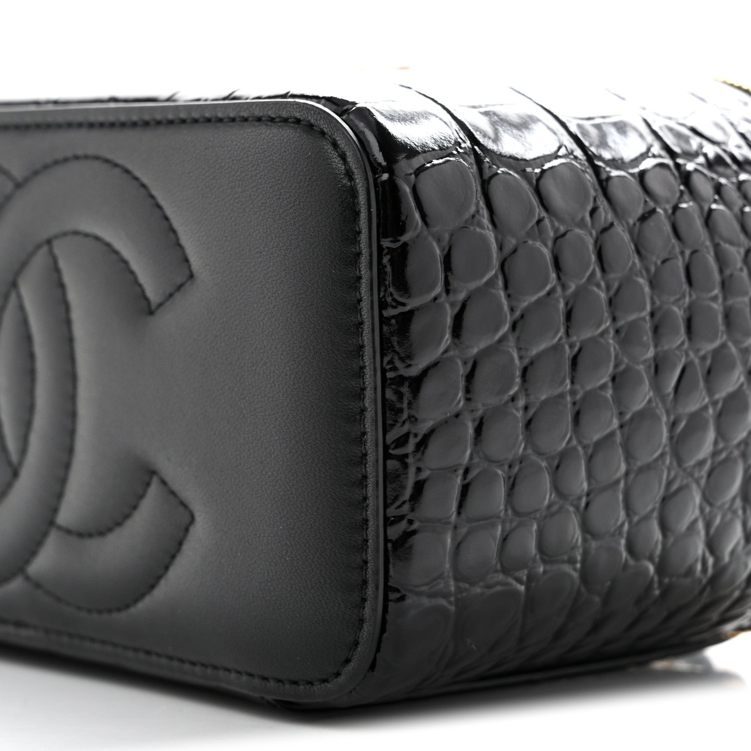 Chanel Calfskin Crocodile Embossed Exoticoco Small Top Handle Vanity Case With Chain Black 9 of 10