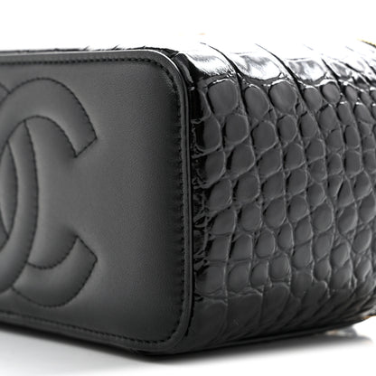 Chanel Calfskin Crocodile Embossed Exoticoco Small Top Handle Vanity Case With Chain Black 9 of 10
