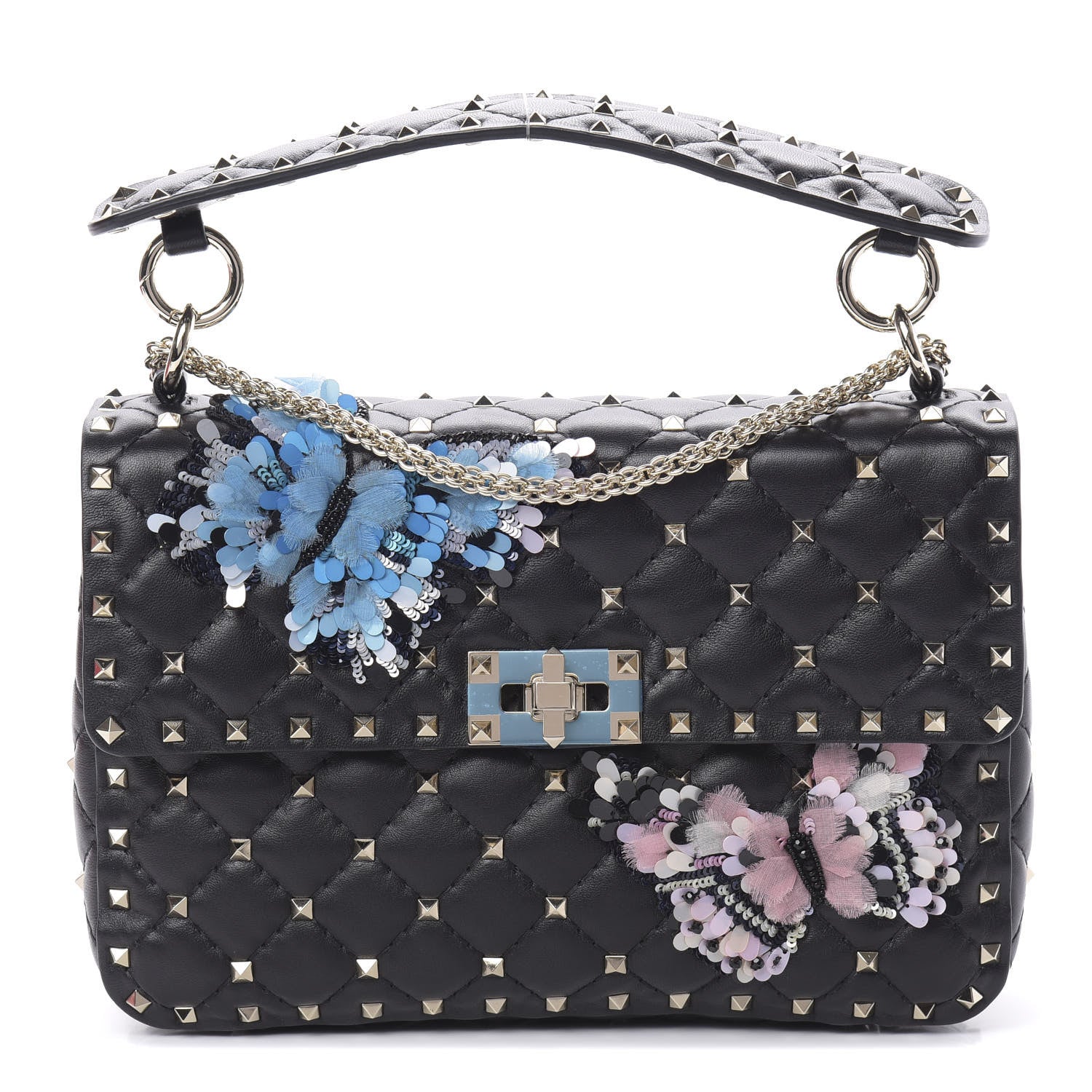 Valentino Garavani Nappa Butterfly Medium Rockstud Spike Shoulder Bag Black 1 of 12