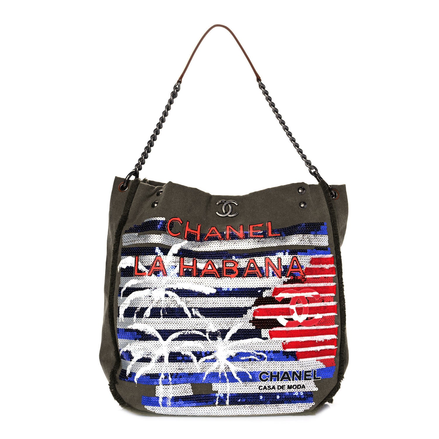 Chanel Canvas Sequins Cubano Trip Hobo Khaki 1 of 9
