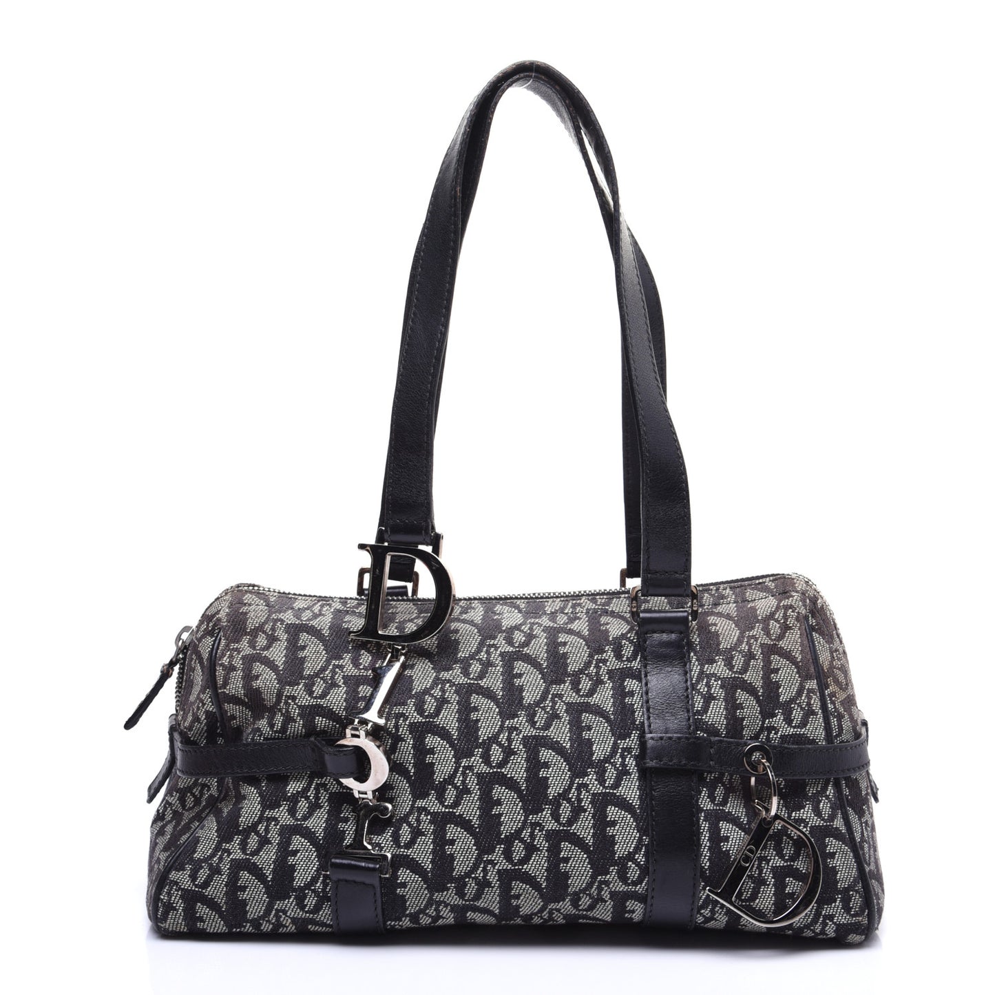 Denim Monogram Charms Shoulder Bag Black