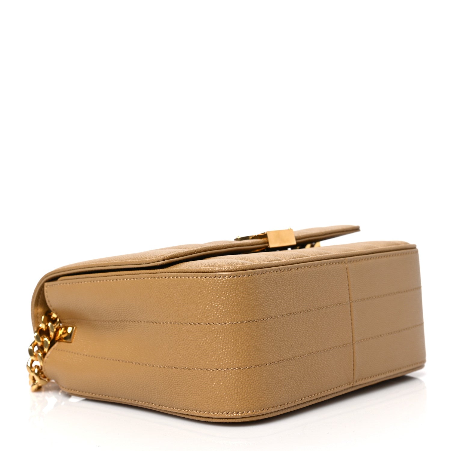 Saint Laurent Grain De Poudre Matelasse Monogram Medium Vicky Chain Bag Dark Beige 4 of 8