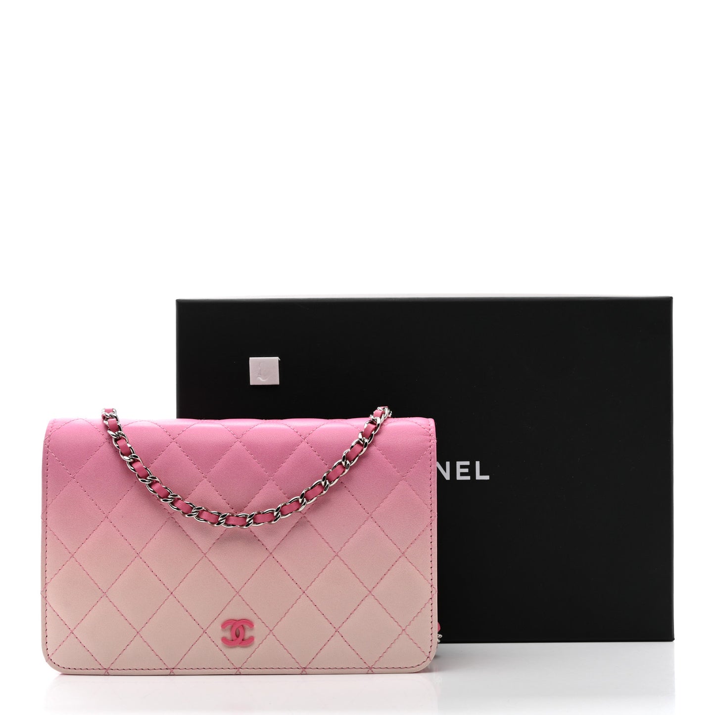 Faded Lambskin Quilted Zephyr Wallet on Chain WOC Dark Pink