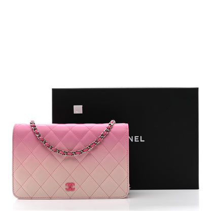 Chanel Faded Lambskin Quilted Zephyr Wallet on Chain WOC Dark Pink 14 of 14