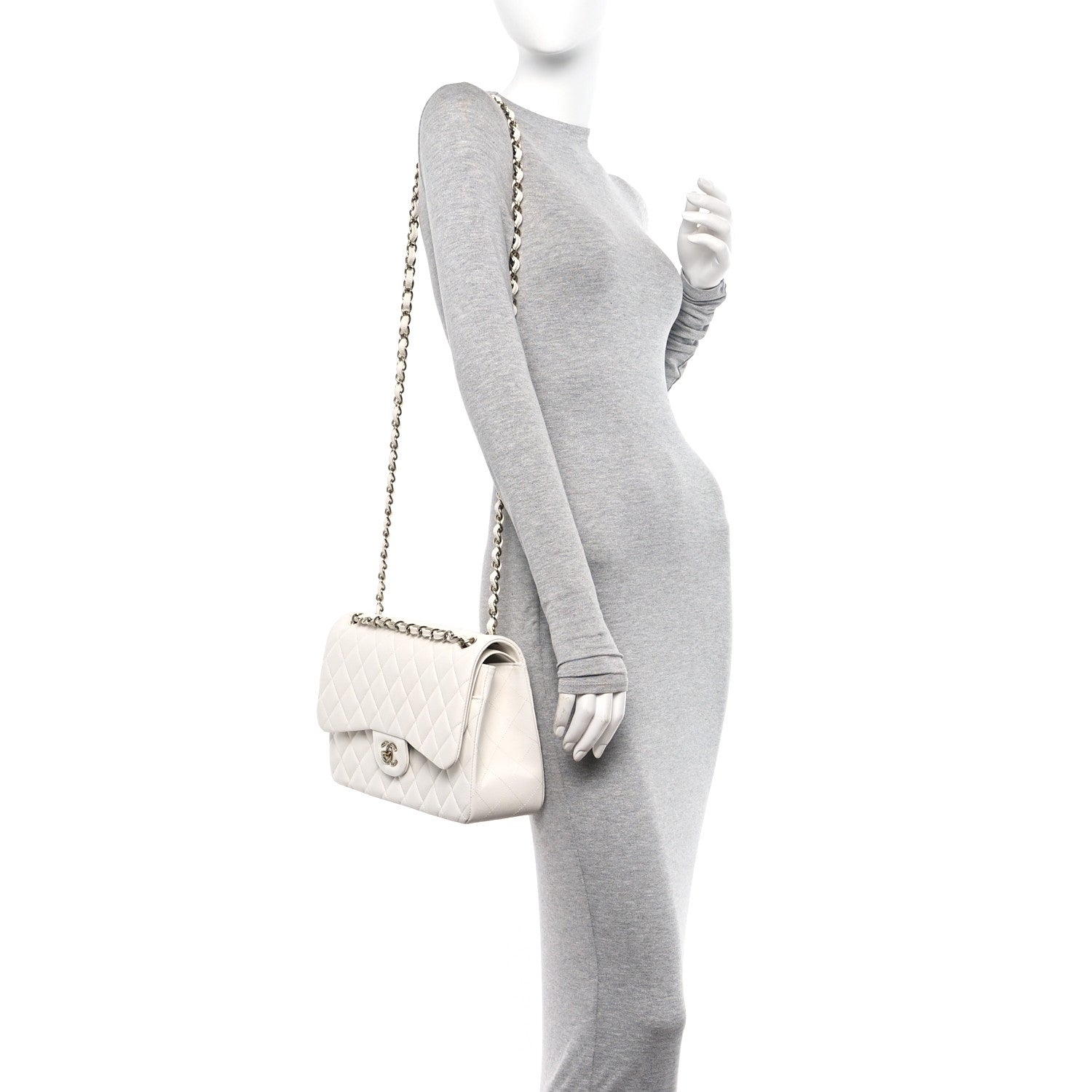 Chanel Caviar Quilted Jumbo Double Flap White 2 of 12