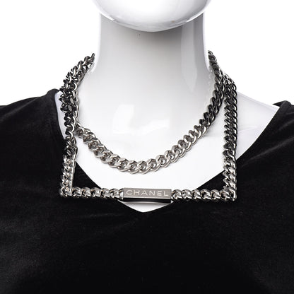 Chanel Oversized Chain Logo Short Necklace Silver 2 of 5