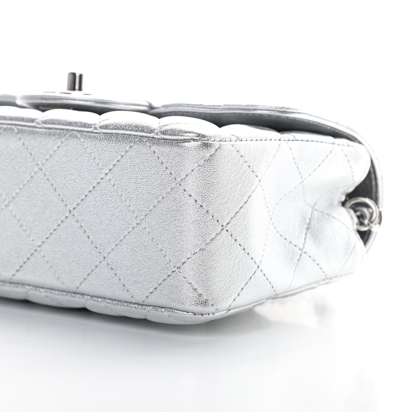Metallic Lambskin Quilted Mini Rectangular Flap Silver