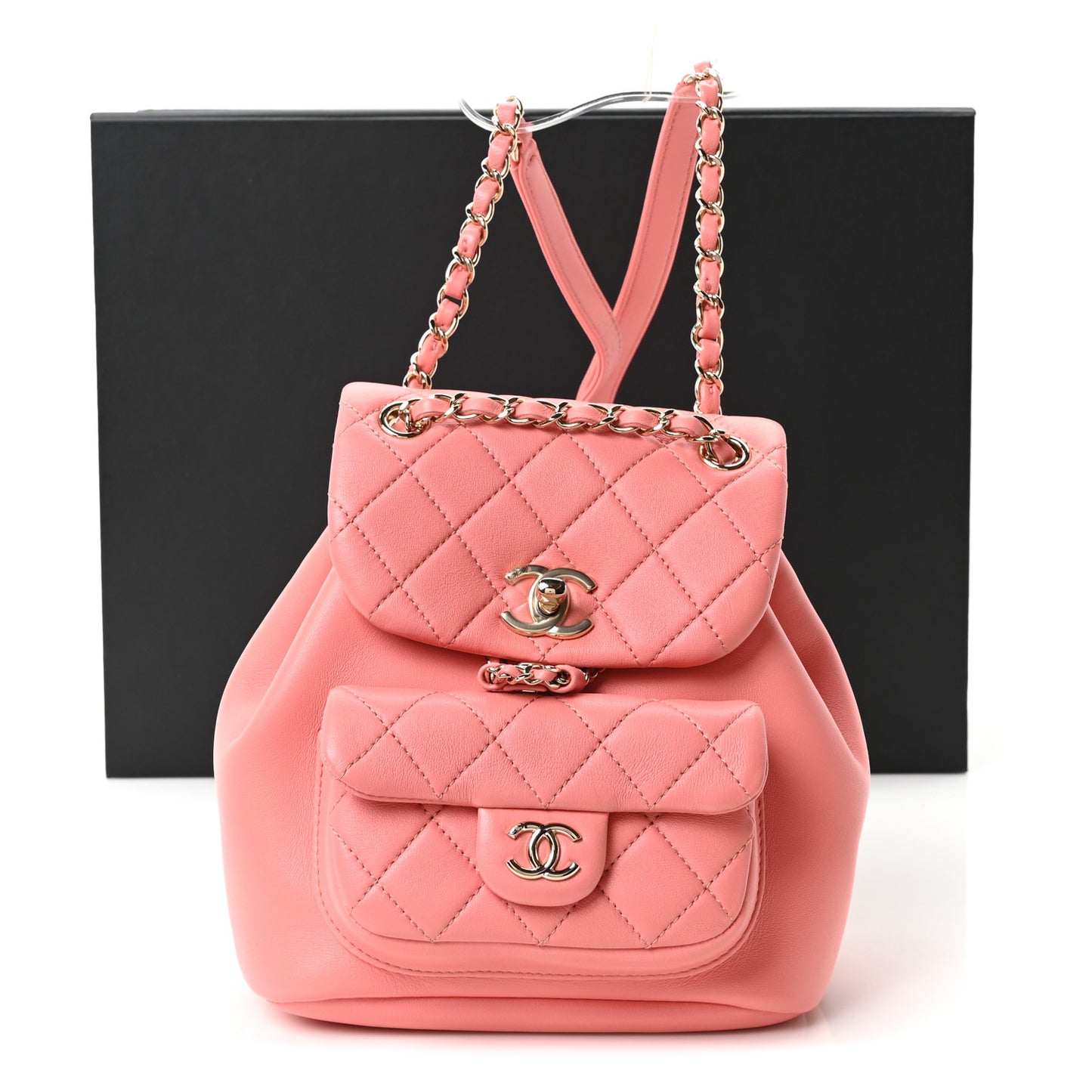 Lambskin Quilted Small Duma Drawstring Backpack Pink