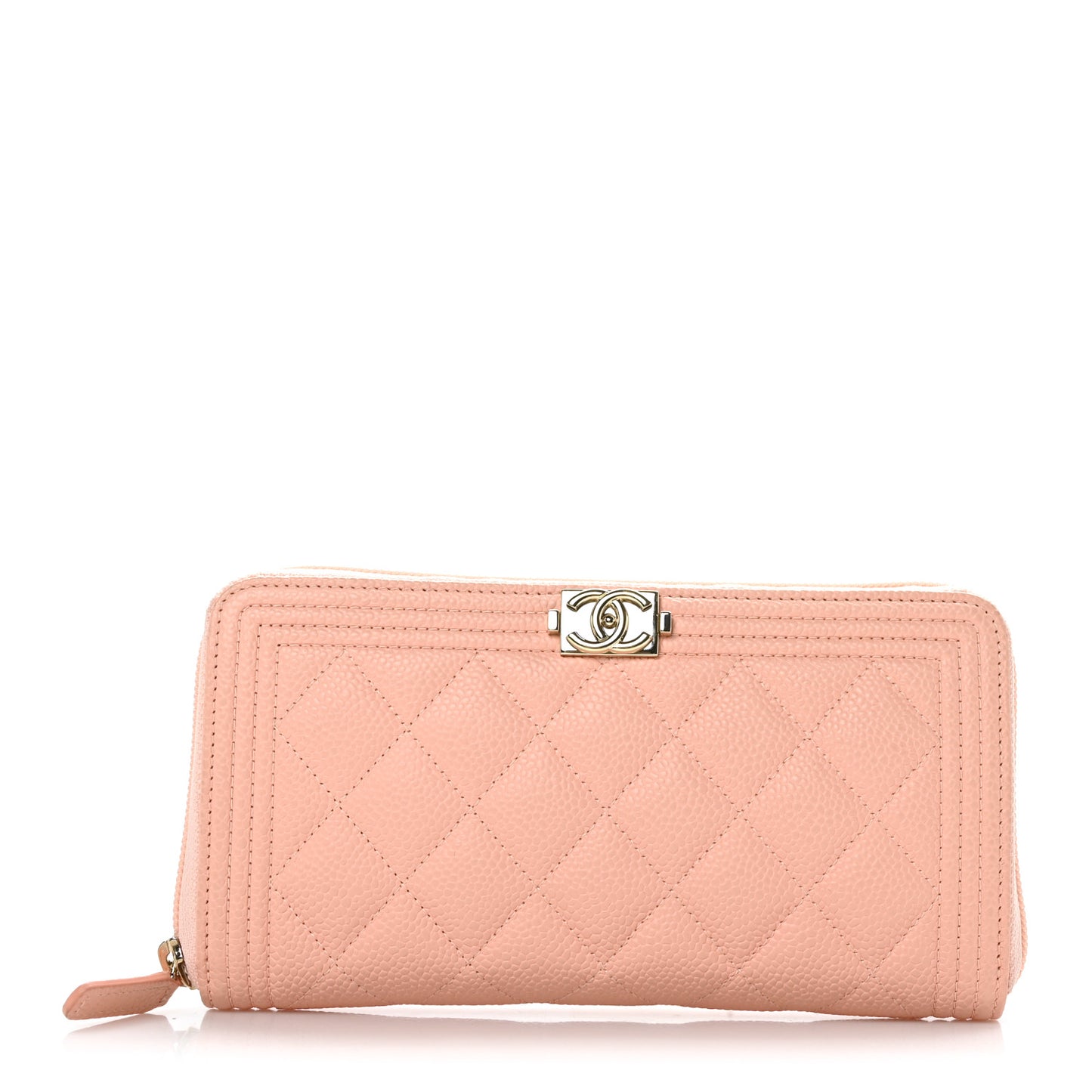 Caviar Quilted Boy Long Zip Around Wallet Light Pink