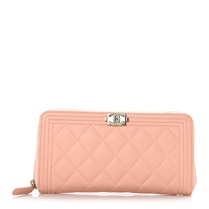 Chanel Caviar Quilted Boy Long Zip Around Wallet Light Pink 1 of 9