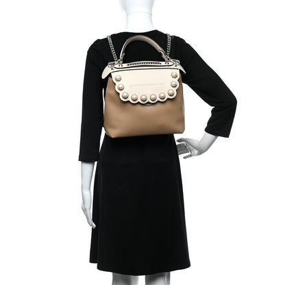 Fendi Vitello Century Pearl Bi-Color Scalloped Back to School Backpack Cuoio Camelia 2 of 9