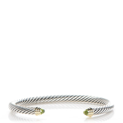 David Yurman Sterling Silver 14K Yellow Gold Peridot 5mm Cable Classics Petite Color Bracelet 1 of 4