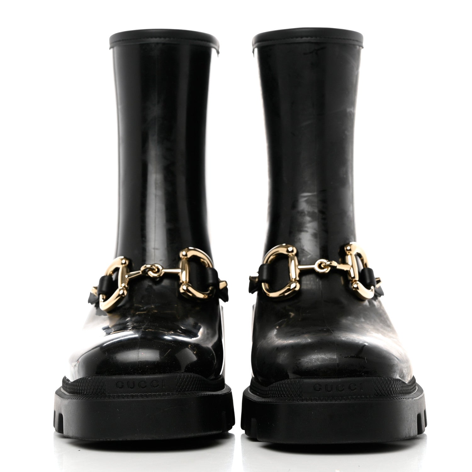 Gucci Rubber Womens Horsebit Ankle Boots 37 Black 2 of 8