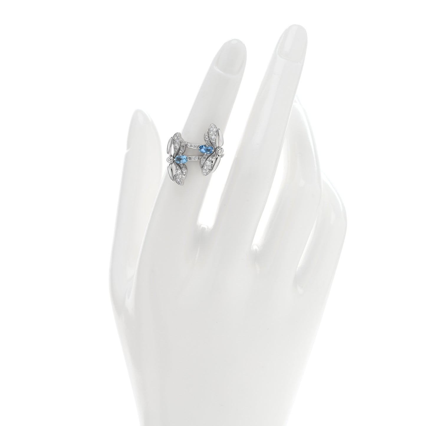 Platinum Diamond Aquamarine Paper Flowers Double Firefly Ring 48 4.5