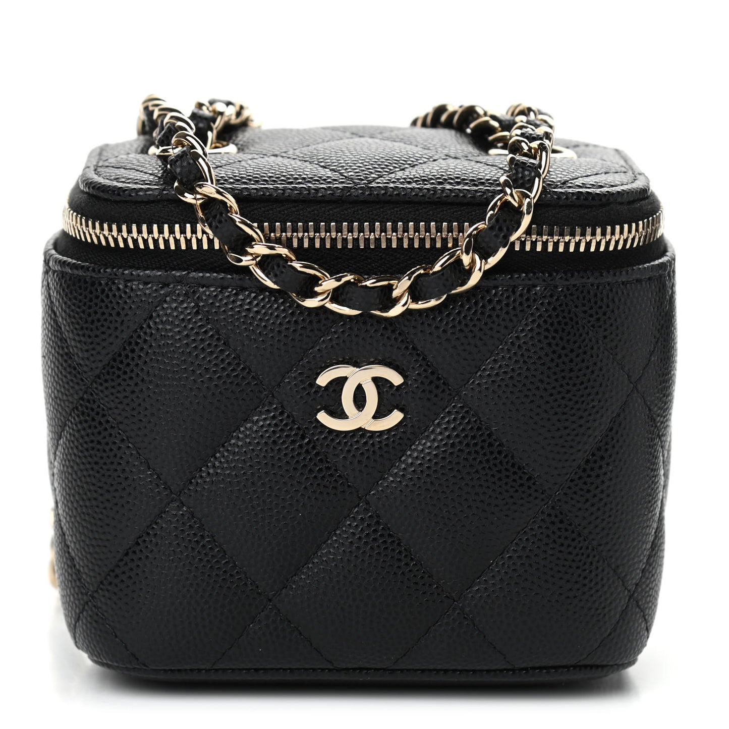 Caviar Quilted Mini Vanity Case With Chain Black