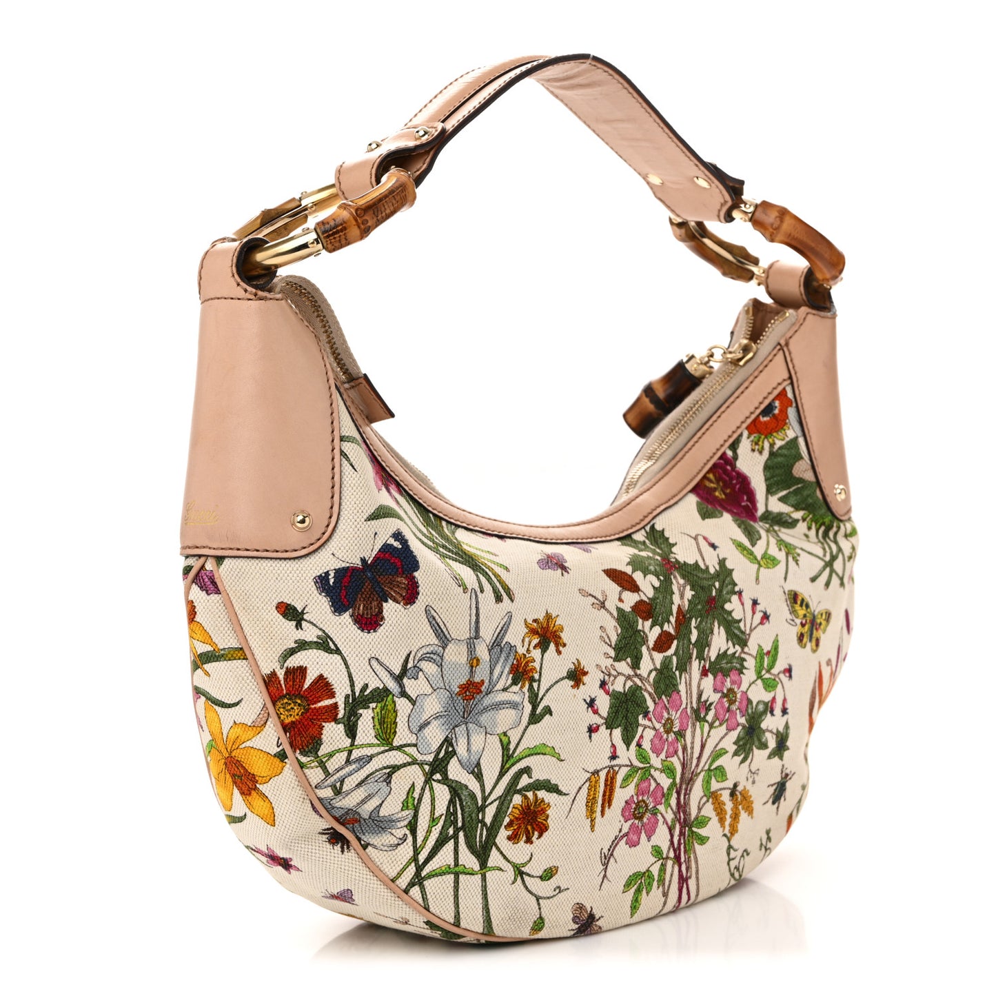 Canvas Floral Flora Bamboo Ring Hobo White