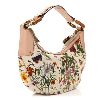 Gucci Canvas Floral Flora Bamboo Ring Hobo White 3 of 10