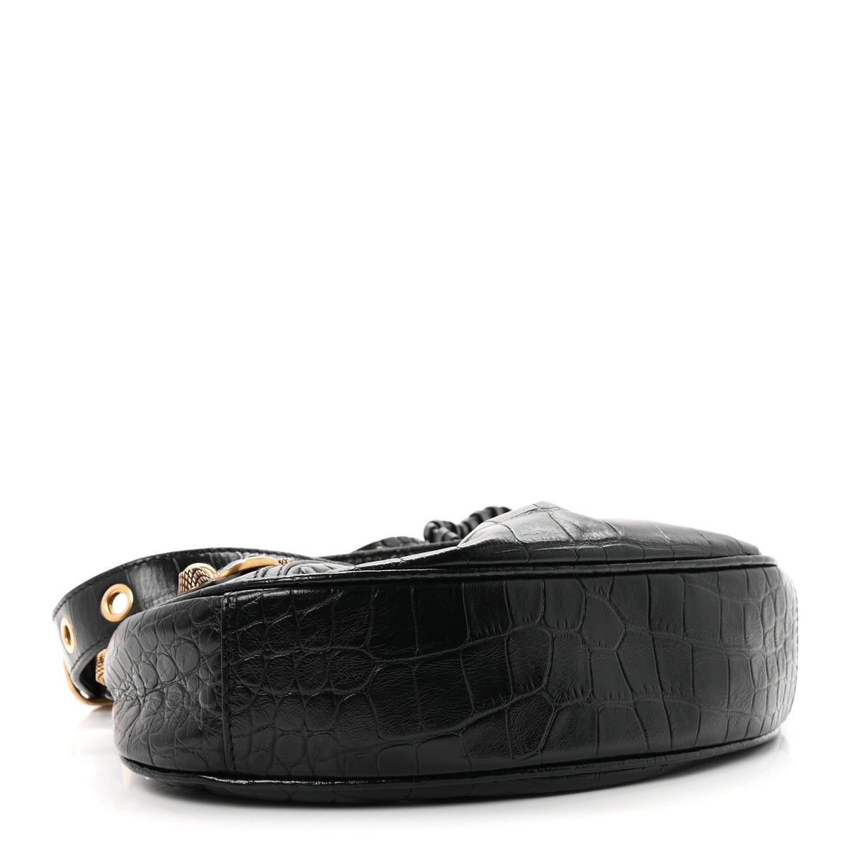 Extra Supple Calfskin Crocodile Embossed Le Cagole Shoulder Bag XS Black