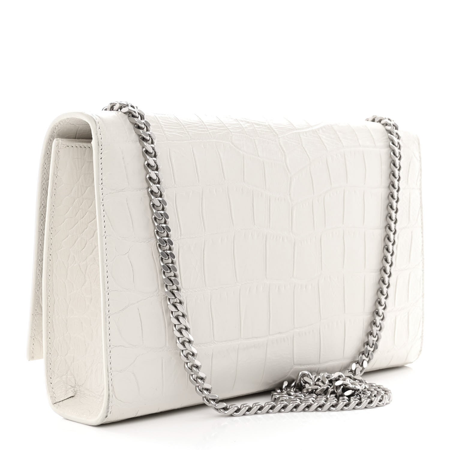 Saint Laurent Calfskin Crocodile Embossed Medium Classic Monogram Kate Tassel Satchel Crema Soft 3 of 13
