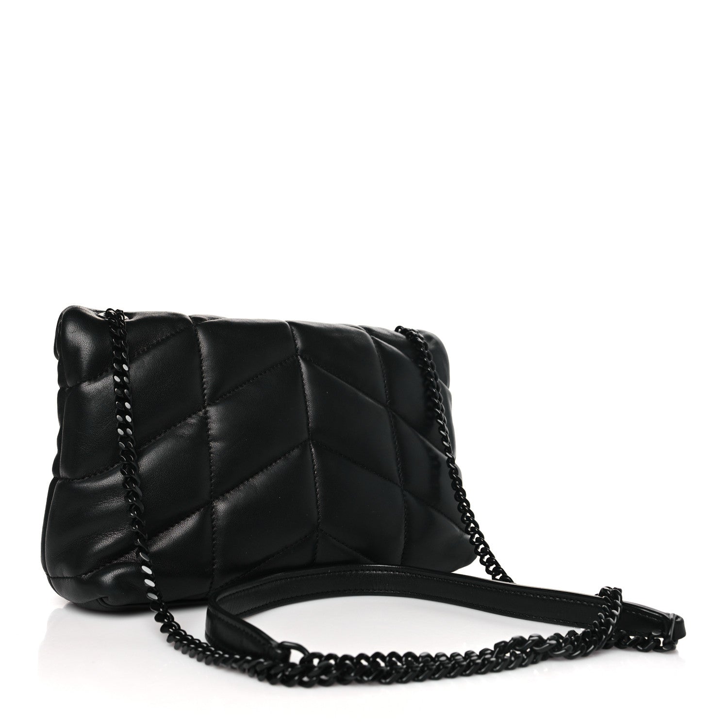 Saint Laurent Lambskin Quilted Toy Loulou Puffer Monogram Monochrome Chain Satchel Black 3 of 8