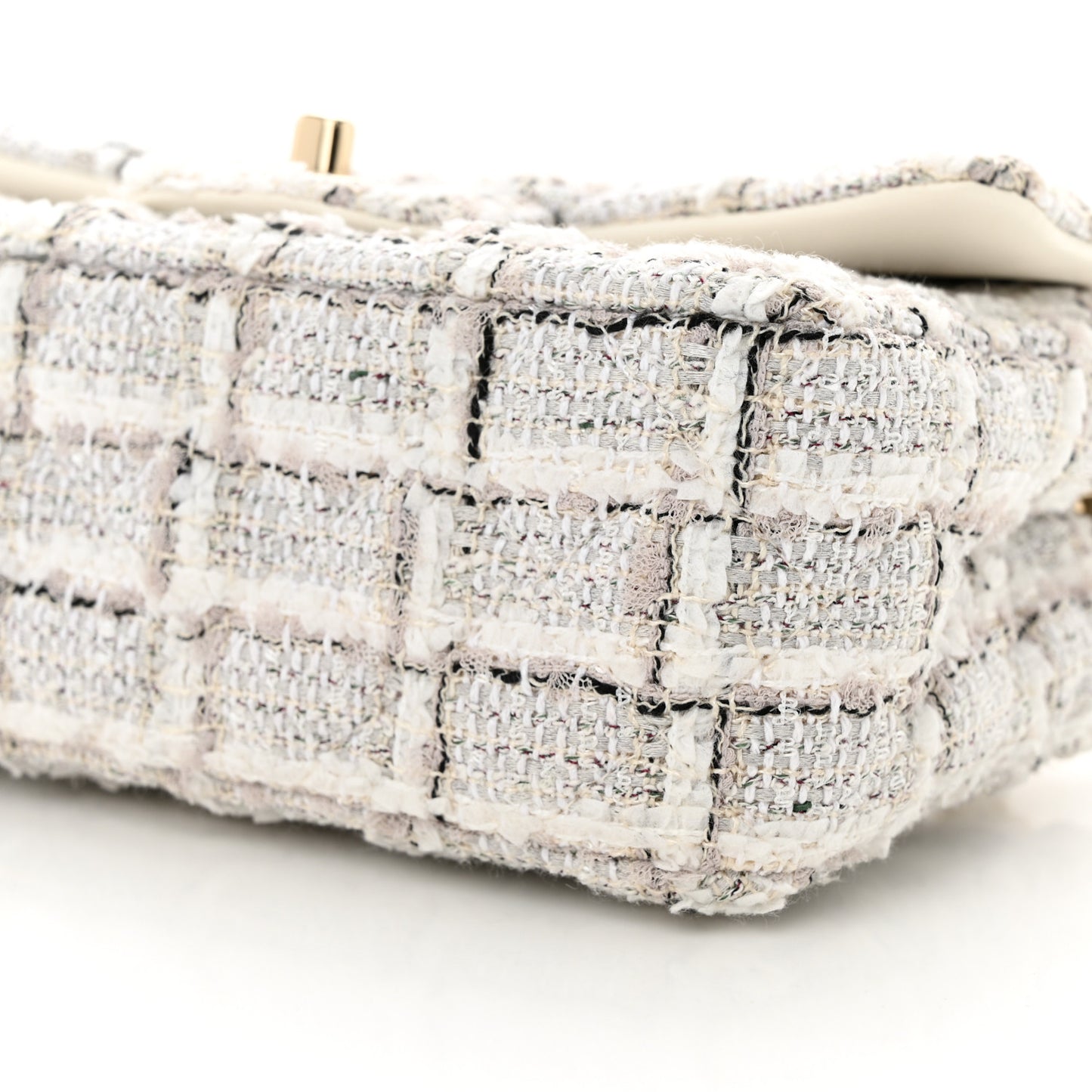 Tweed Quilted Mini Rectangular Flap White Grey