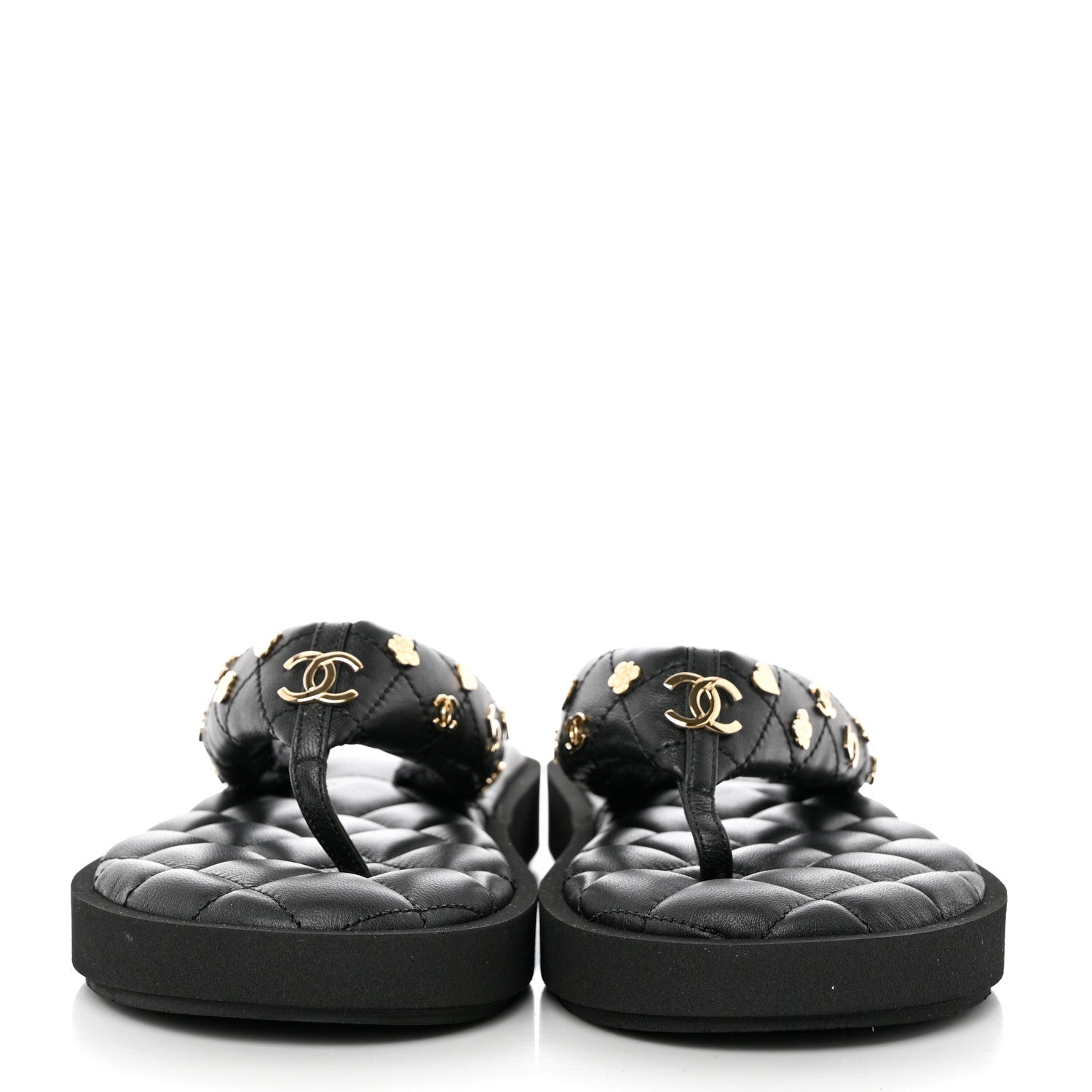 Chanel Lambskin Quilted Padded Charms Thong Sandals 38 Black 2 of 8