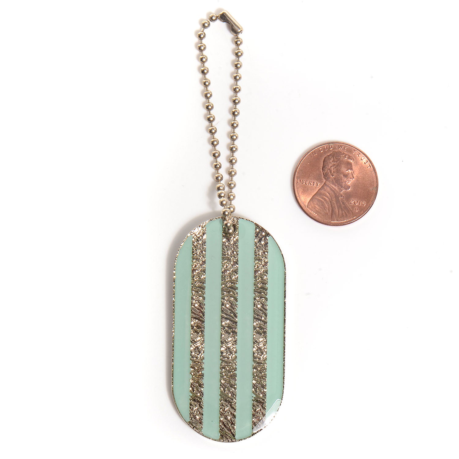 Chanel Stripe Dog Tag Key Ring Turquoise 2 of 3