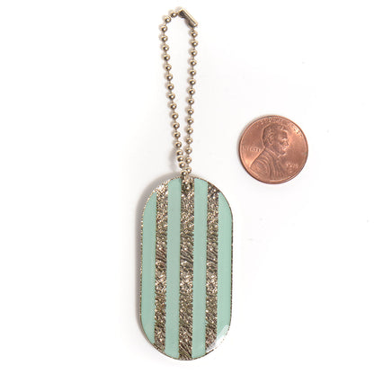Chanel Stripe Dog Tag Key Ring Turquoise 2 of 3