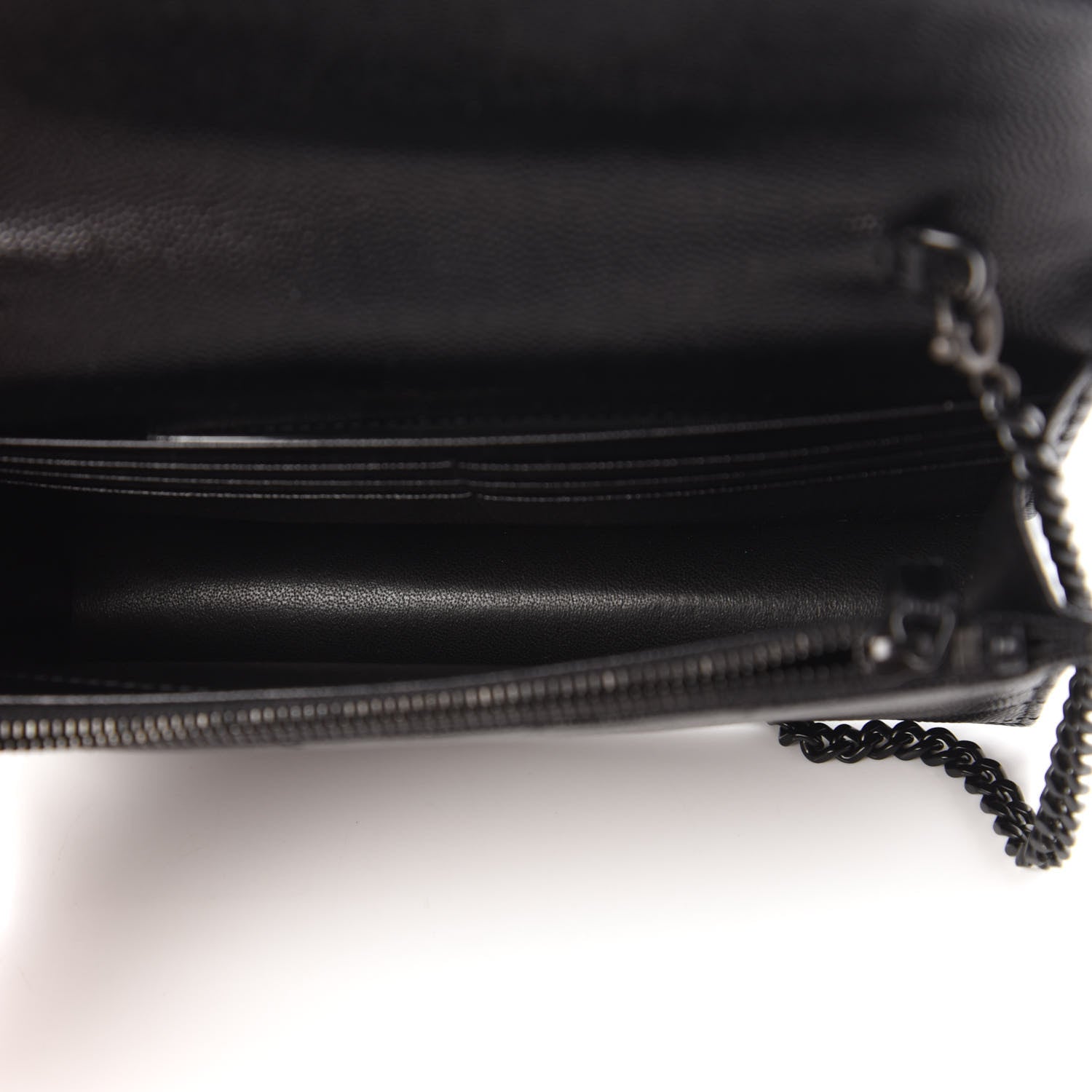 Saint Laurent Grain De Poudre Matelasse Chevron Monogram Envelope Chain Wallet Black 5 of 10
