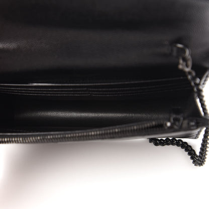 Saint Laurent Grain De Poudre Matelasse Chevron Monogram Envelope Chain Wallet Black 5 of 10