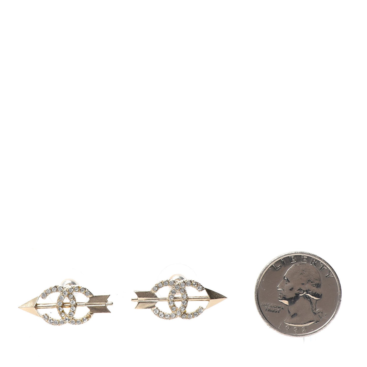 Metal Crystal CC Arrow Earrings Gold