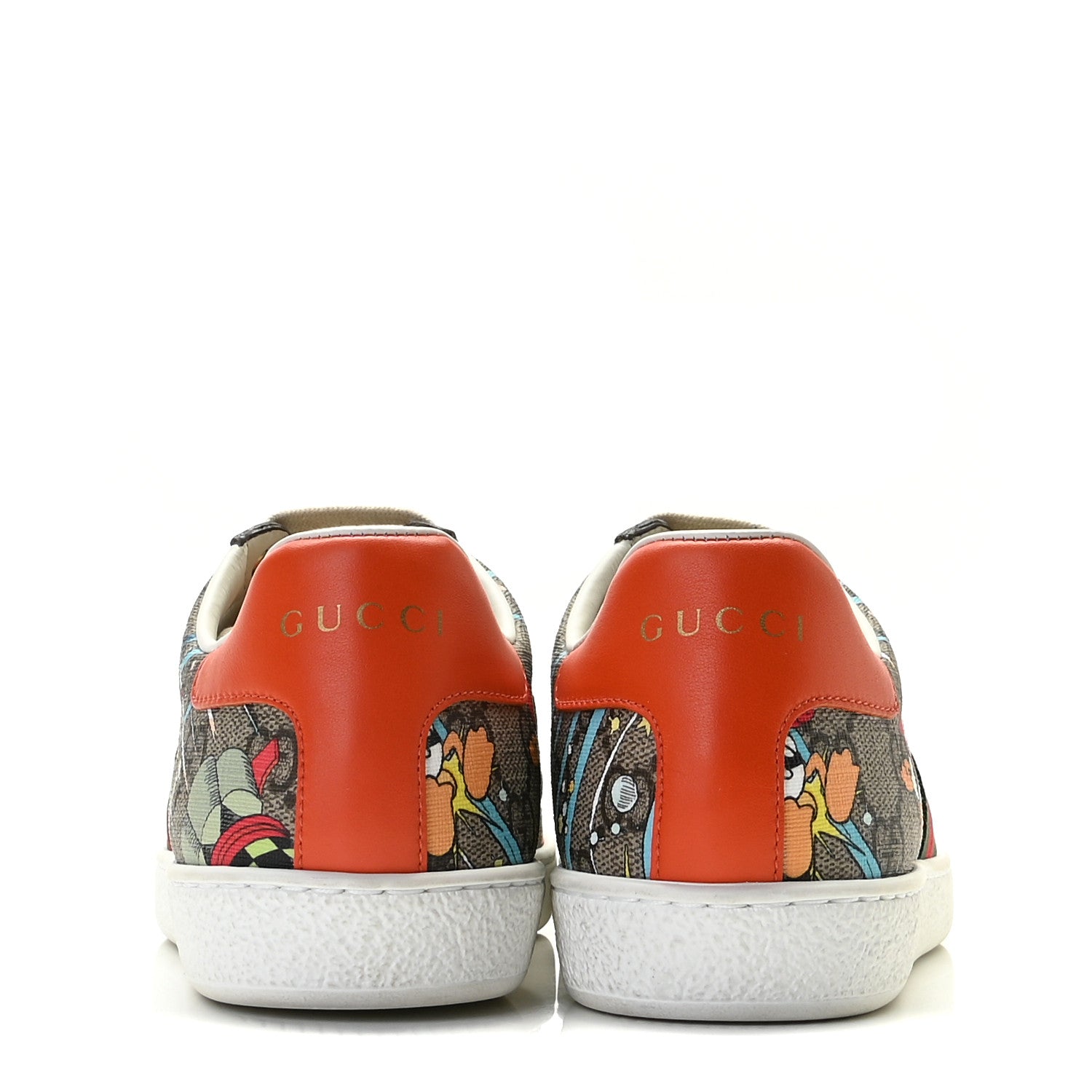 Gucci X DISNEY GG Supreme Monogram Web Donald Duck Womens Ace Sneakers 36 Beige New Acero Orange 5 of 12