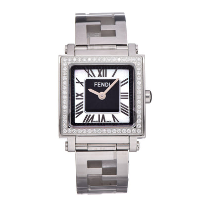 Fendi Stainless Steel Diamond Bezel Mother of Pearl 25mm Quadro Quartz Watch 1 of 6