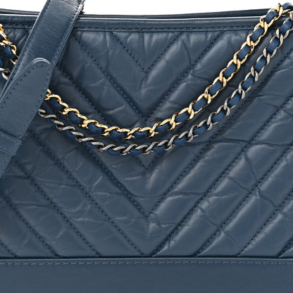 Chanel Aged Calfskin Chevron Quilted Medium Gabrielle Hobo Blue 8 of 12