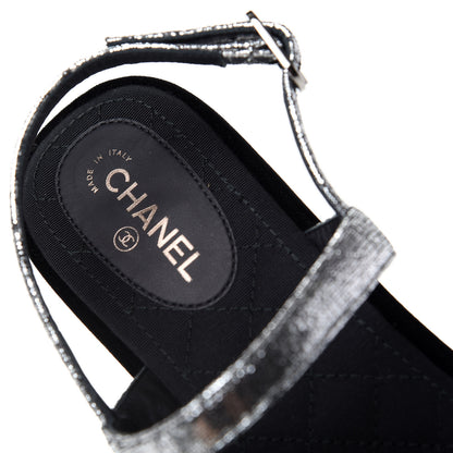 Chanel Metallized Goatskin Pearl CC Thong Sandals 37.5 Silver 8 of 10