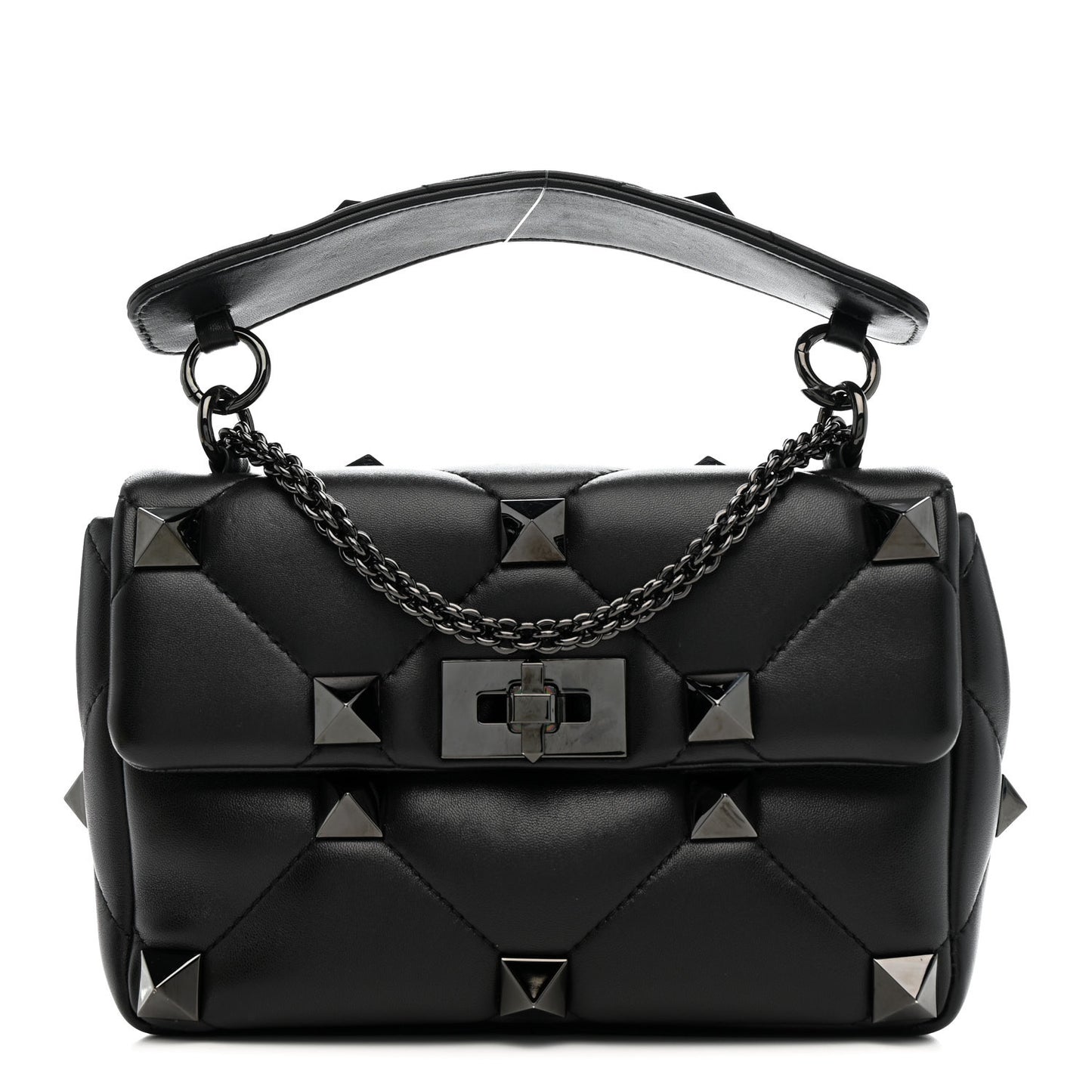 Nappa Monochrome Medium Roman Stud Shoulder Bag Black