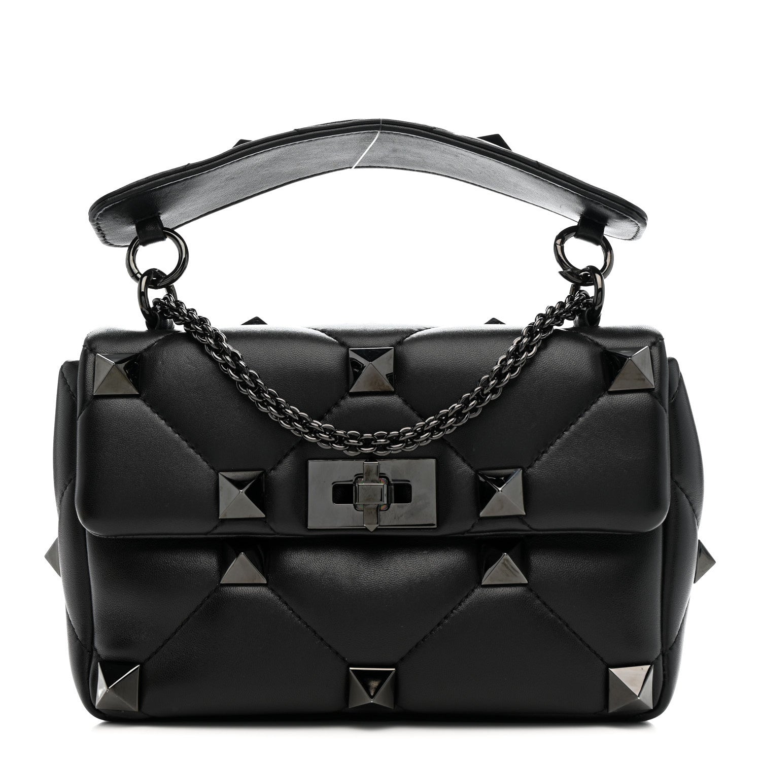 Valentino Garavani Nappa Monochrome Medium Roman Stud Shoulder Bag Black 1 of 9