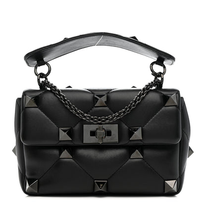 Valentino Garavani Nappa Monochrome Medium Roman Stud Shoulder Bag Black 1 of 9