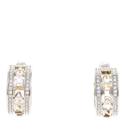 Chanel Metal Crystal Bow-tiful CC Hoop Earrings Gold 1 of 5